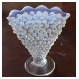 Vintage Fenton Glass Moonstone Hobnail Fan Vase