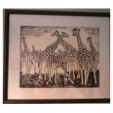 Framed Giraffee Woodblock Print