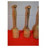 Lot of 4 Wood Mashers/Pestles