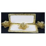 5pc Decorative Trays & Mercury Glass T-Light Holde