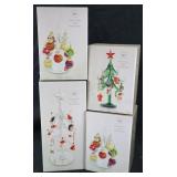 4pc NIB Pier 1 Glass Trees w/Ornaments