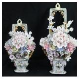 Capodimonte Porcelain Flower Wall Hanging Baskets