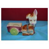 Vtg Donkey & Cart Ceramic Planter