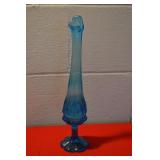 Vintage MCM Blue Swung Glass Vase