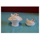 Vtg Milk Glass Small Hen on Nest and Basket