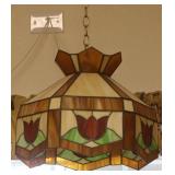 Vtg Stained Glass Slag Tulip Pattern Hanging Lamp