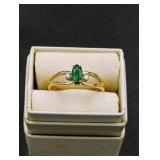 14K Plumb Gold Emerald & Diamond Ring