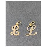 (2) 14K Gold "L" Pendants