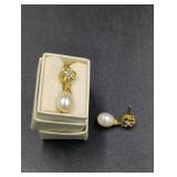 10K Gold Pearl & Diamond Earrings