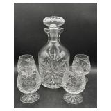 Vintage Crystal Decanter, 4 Crystal Brandy Glasses