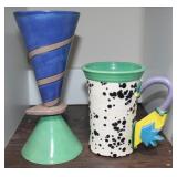 Whimsical Hand Made Modern Pottery Goblet & Mug