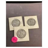 3 Walking Liberty Half Silver Dollars