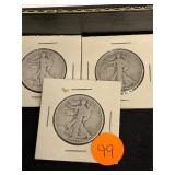 3 Walking Liberty Silver Half Dollars