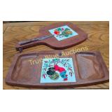 Vintage Wooden Serving Set with Decorative Glasswa