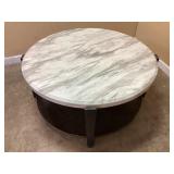 SMALL FUAX MARBLE ROUND ROLLING COFFEE TABLE