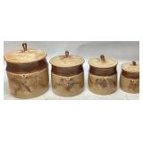 1982 POTTERY 4 PIECE CANISTER SET BY BARBARA HILL