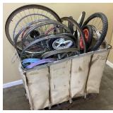 CART FULL OF ASSORTED BICYCLE RIMS & TIRES