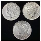 (3) 1922 & 1923 SILVER PEACE DOLLARS,