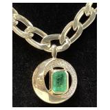 14KT YELLOW GOLD EMERALD & DIAMOND PENDANT