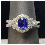 PLATINUM SAPPHIRE & DIAMOND RING, SIZE 6.75,