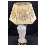 ALACITE ALADDIN MILK GLASS TABLE LAMP w FLORAL