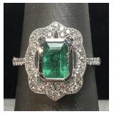 Platinum Emerald & Diamond Ring, Size 7, 1.22cts