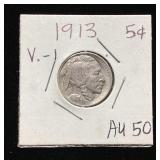 1913 BUFFALO NICKEL, est. AU-50, VARIATION-1