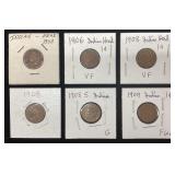 (6) 1900s INDIAN HEAD PENNIES, 1900 est. EF,