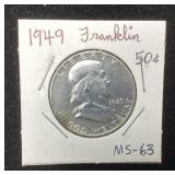 1949 FRANKLIN SILVER HALF DOLLAR, est. MS63