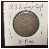 1852 BRAIDED HAIR LARGE CENT, est. XF