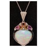 PLATINUM OPAL, SAPPHIRE, & DIAMOND PENDANT w