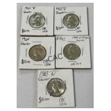 Lot of 5 Silver Quarters in Sleeves