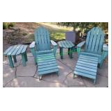 Polywood Lt Green Adirondack Chairs Footrest Table