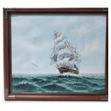 Seascope w/ships signed painting on canvas