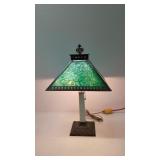 Green Slag Glass Table Lamp