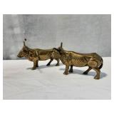 Pair of MCM Solid Brass Figural Longhorn Bulls