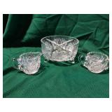 Pressed Glass Crystal Bowl & Cream/Sugar Set