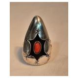 Navajo Sterling Red Coral Ring, Signed by "GL"