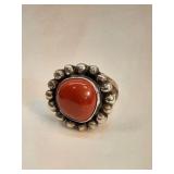 Navajo Sterling Ring with Coral Stone