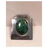 Large Sterling Pendant with Oval Malachite Stone