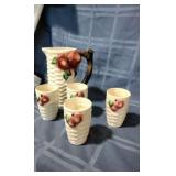 Ceramic Basket Weave Pitcher and Cup set