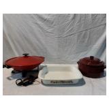 Electric Wok, Stoneware Pot, & Corning Ware