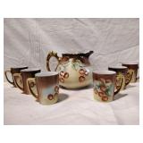 Antique Handpainted "Cherry" Pitcher & Cup Set