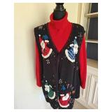 Beaded Christmas Vest and Red Cashmere Sweater