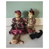 Pair of Ceramic Head Cat Dolls