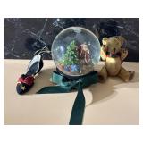 Christmas Snow Globe & 2 Ornaments