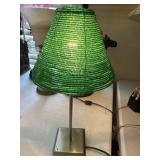 Table Lamp Green Beaded Shade Silver Base