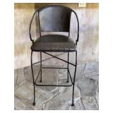 Iron Barrel Back Barstool w/ Leather Seat