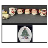 Vintage Christmas Mugs & Platter