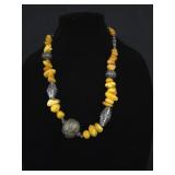 Amber Necklace w/Silver Barrels